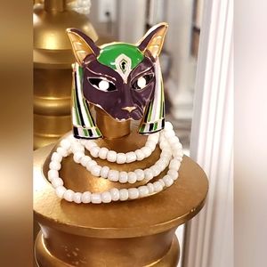 Cat brooch Ancient egyption revival mask anubis pin Vintage style enamel 3D